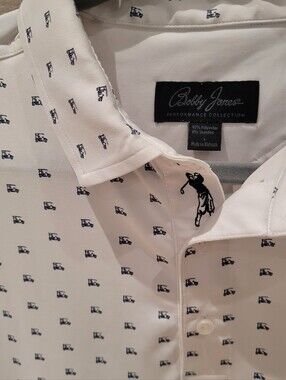 Bobby Jones White Polo Shirt with Navy Golf Cart Motif